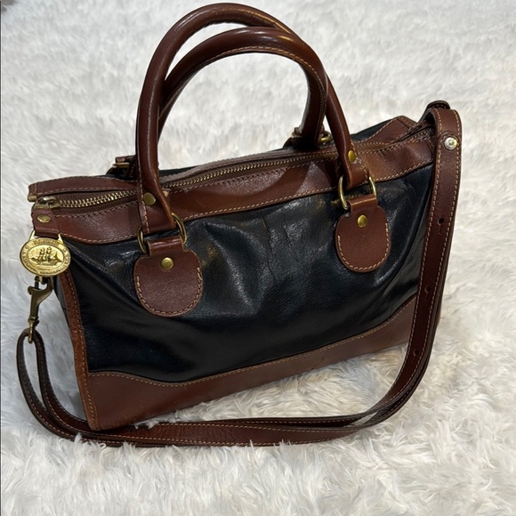 Brahmin Handbags - Brahmin Vintage Leather Satchel Crossbody Bag Black Brown Pre-Loved